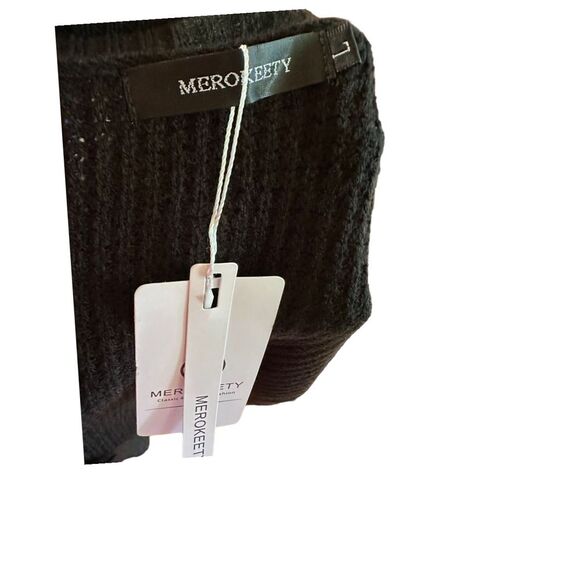 Merokeety black Open Front Cardigan Sweater Cozy Knit Long Sleeve L - Picture 2 of 4